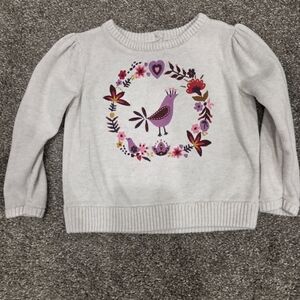Gymboree Cream Sweater with Pink & Purple Bird Floral Applique